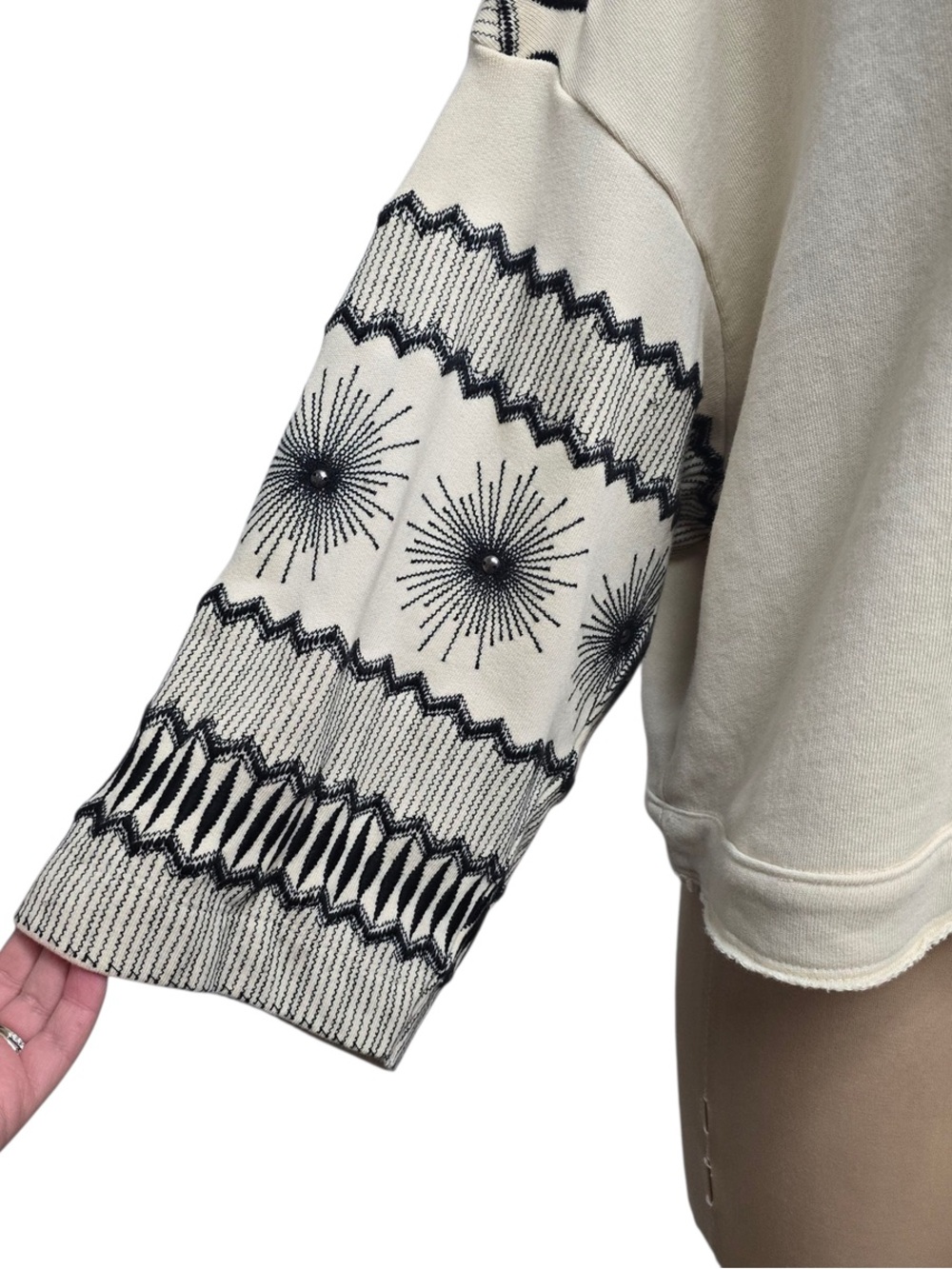 Boho Embroidered Anthropologie Cream Hoodie Top - Picture 3 of 7